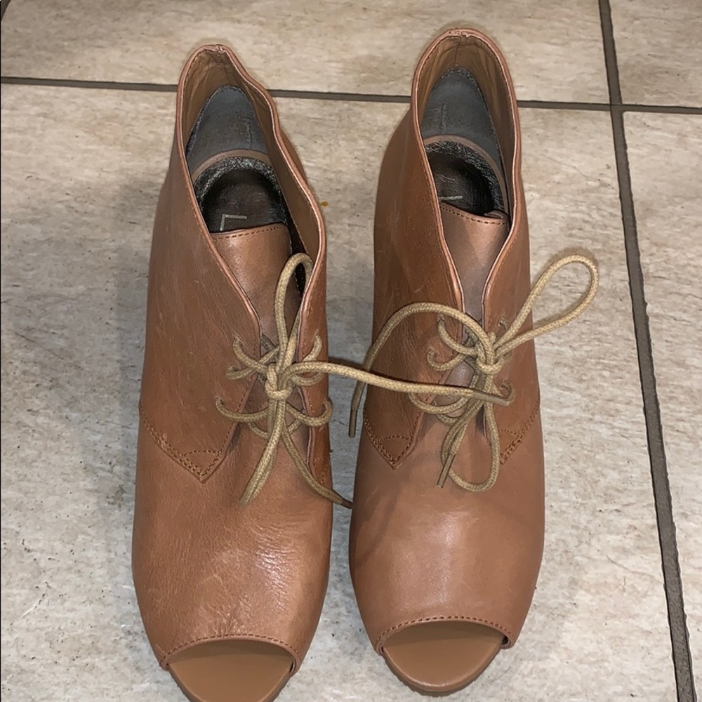 Brown lace up bootie heels